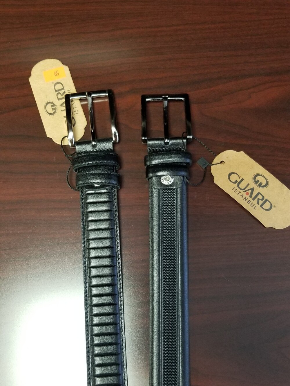 Lot Of 2 Men's Black Leather Belts- Classic and Textured Styles